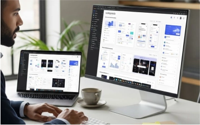 Responsive website interface mockup displaying user dashboard statistics